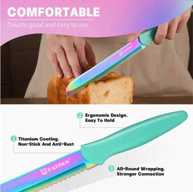 14-Piece Rainbow Colored High Carbon Stainless Steel Kitchen Knife Set