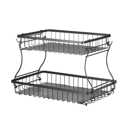 2 Tier Fruit Basket Bowl Kitchen Countertop Storage Stand Holder Banana Hanger
