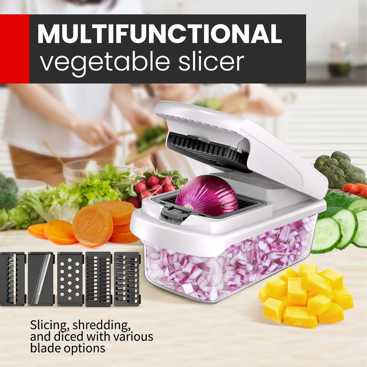 egetable Chopper With Container Kitchen Food Slicer Dicer Grater