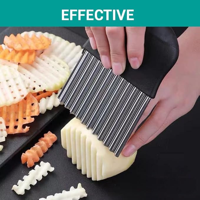 Large Crinkle Cutter,French Fry Slicer,Potato Knife Cutter Fruit Vegetable Wavy Chopper,Knife Stainless Steel Blade Cutting Tool