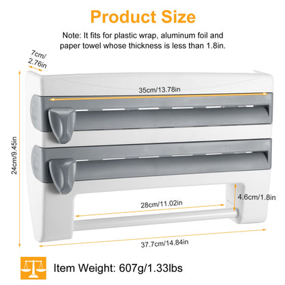 Magnetic Plastic Cling Film Dispenser With Cutter + Refillable Aluminum Foil