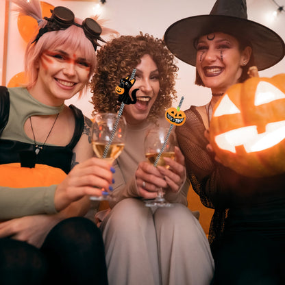 25-Pcs Halloween Party Striped Decorative Straws