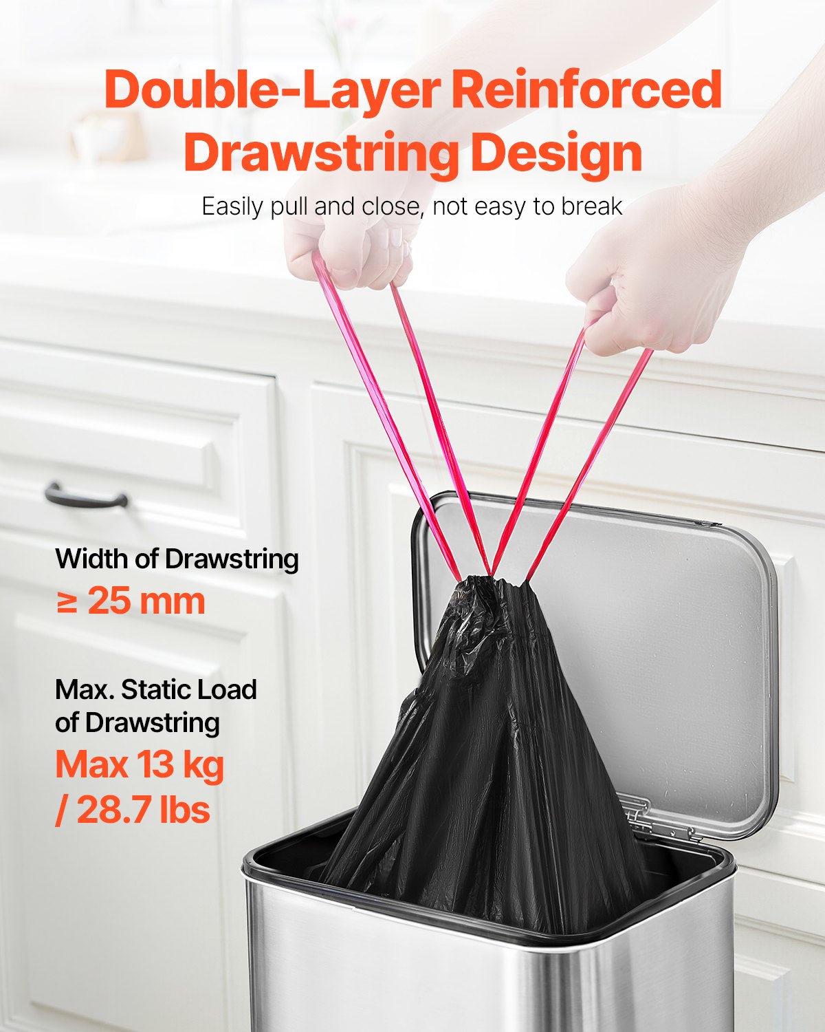 Drawstring Trash Bags, 30 Gallon 50 Count Tall Kitchen Trash Bags