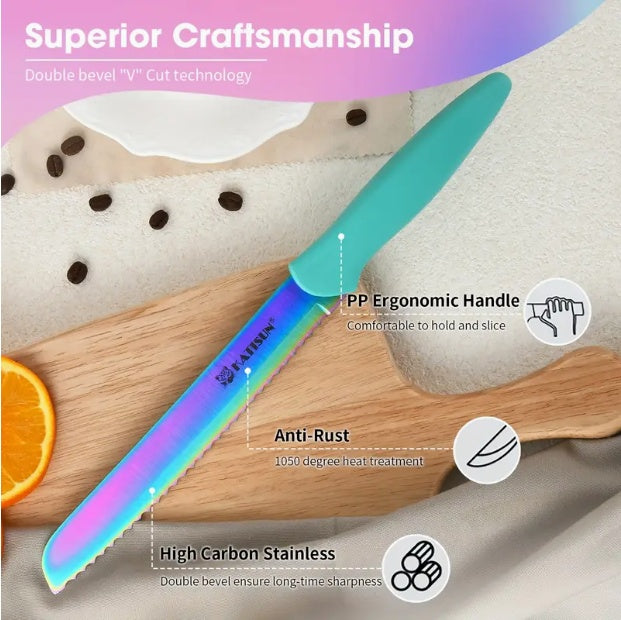 14-Piece Rainbow Colored High Carbon Stainless Steel Kitchen Knife Set