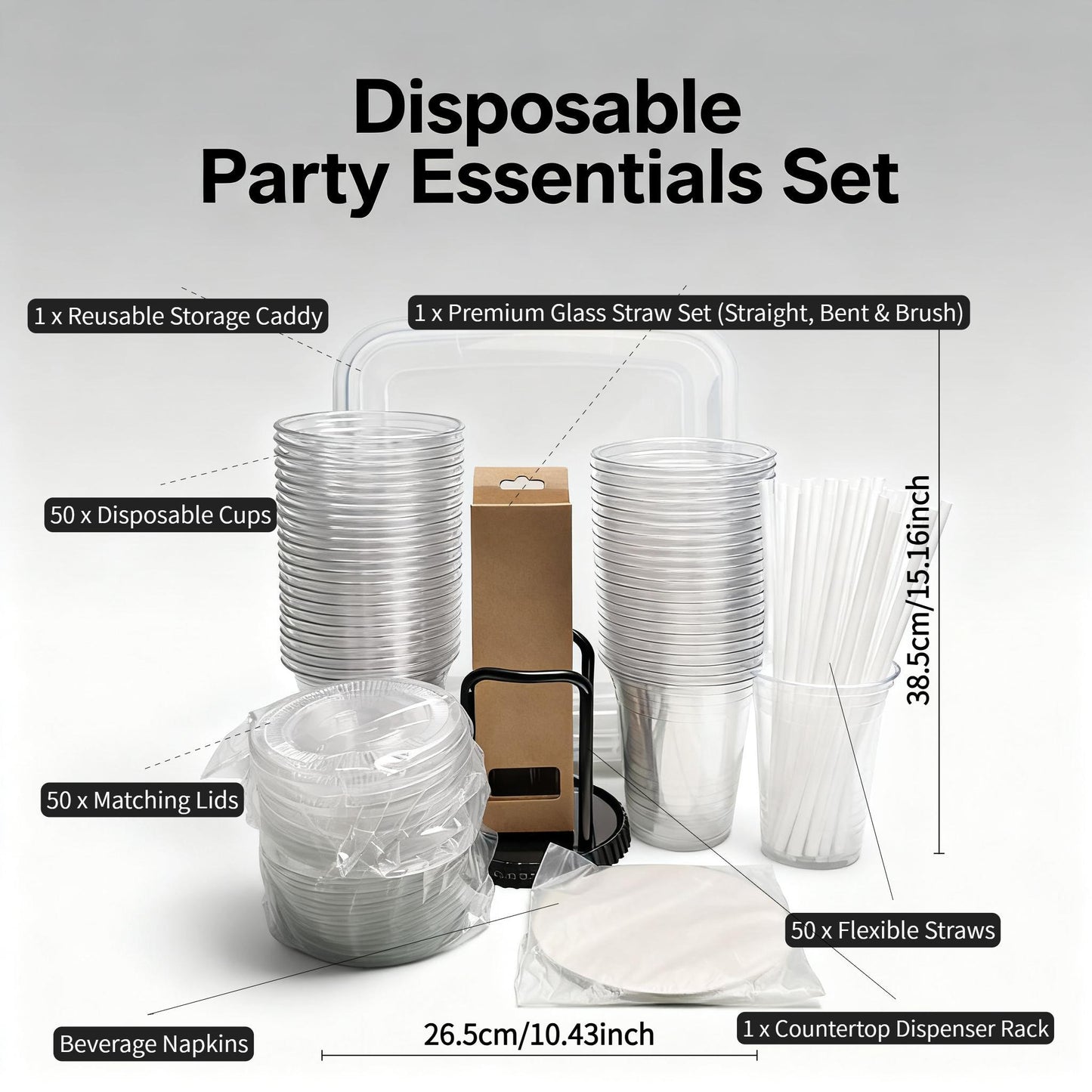 50-Pack 16oz Disposable Cups COMPLETE KIT