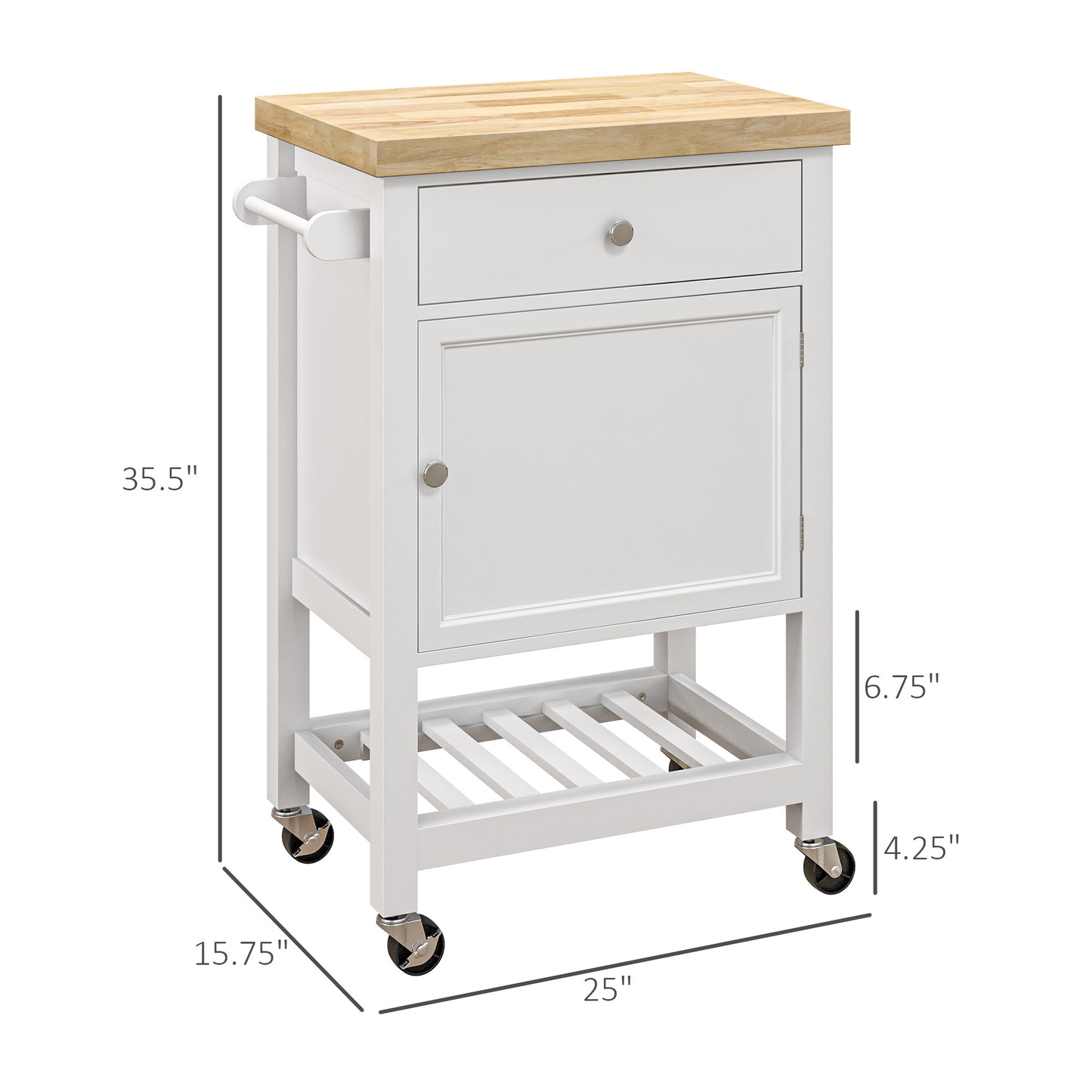 Rolling Kitchen Cart with Rubberwood Top