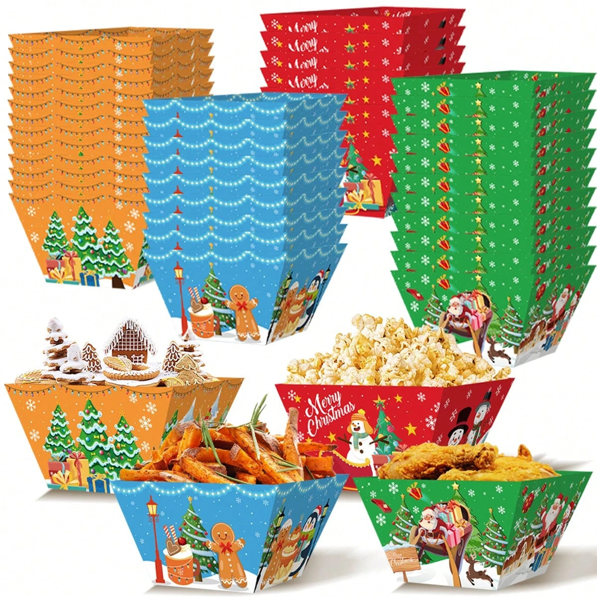 12 PCS Christmas Paper Food Tray Xmas Decorations