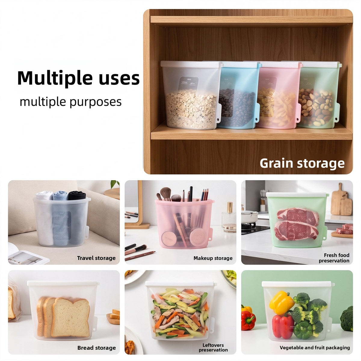 Reusable Silicone Food Storage Bags – Airtight, Freezer & Microwave Safe