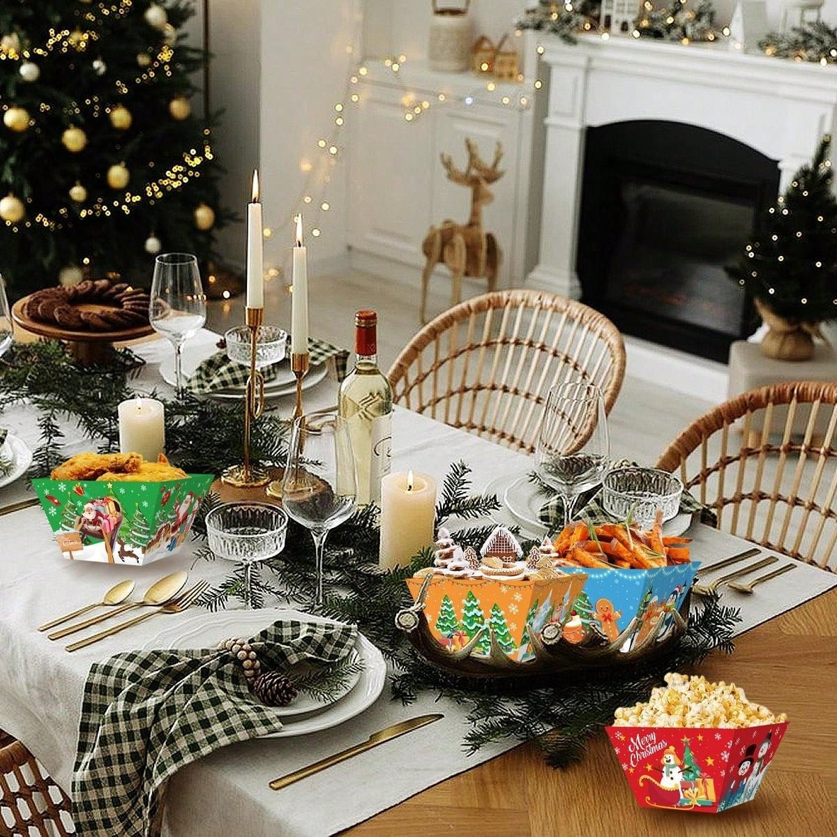 12 PCS Christmas Paper Food Tray Xmas Decorations