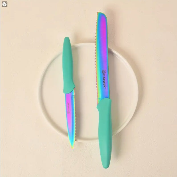 14-Piece Rainbow Colored High Carbon Stainless Steel Kitchen Knife Set