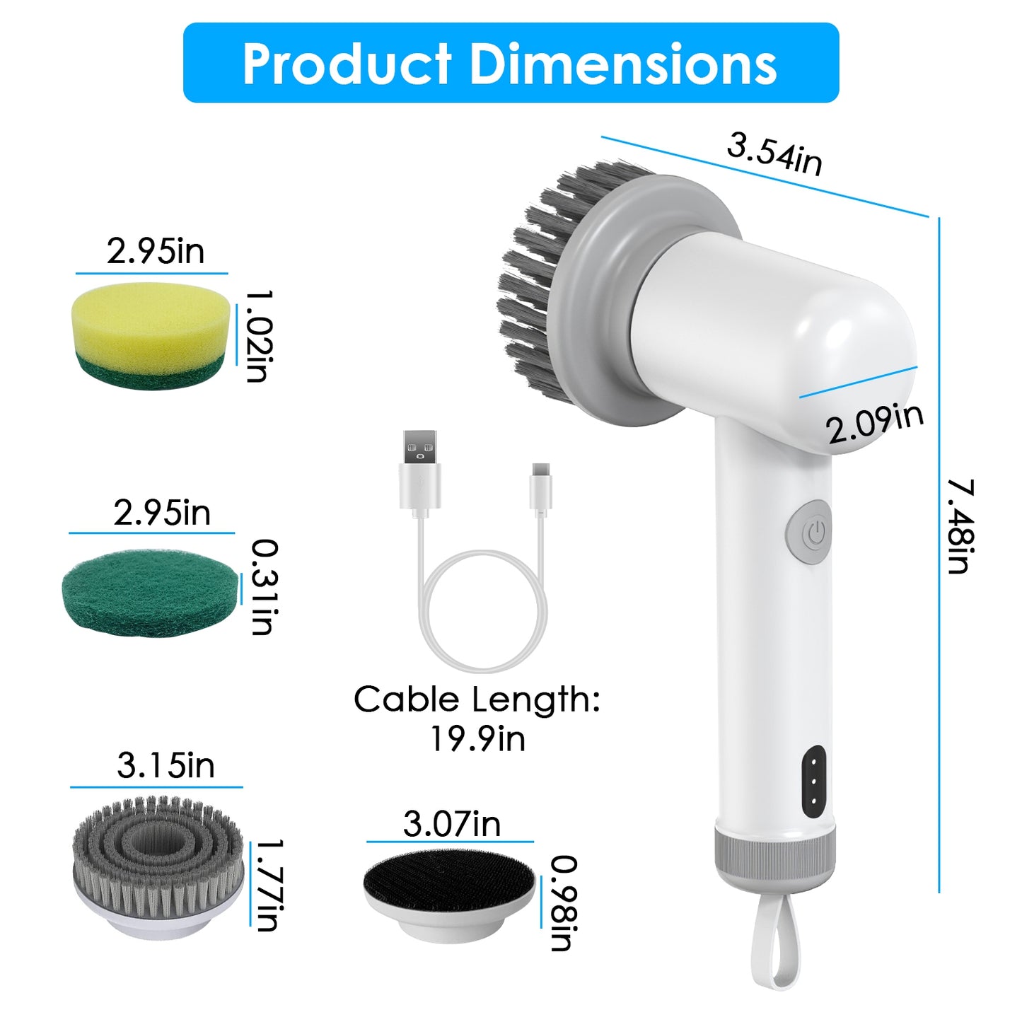 1 Set Electric Handheld Spin Scrubber Cordless Cleaning Brush