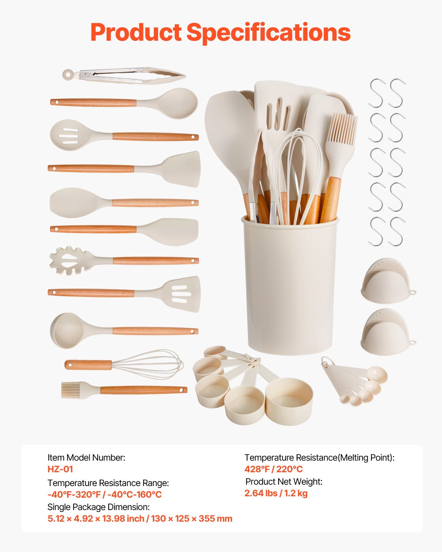 34 PCS Kitchen Cooking Utensils Set Silicone Spatula Spoon Tools Heat Resistant