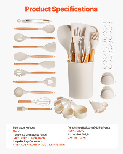 34 PCS Kitchen Cooking Utensils Set Silicone Spatula Spoon Tools Heat Resistant