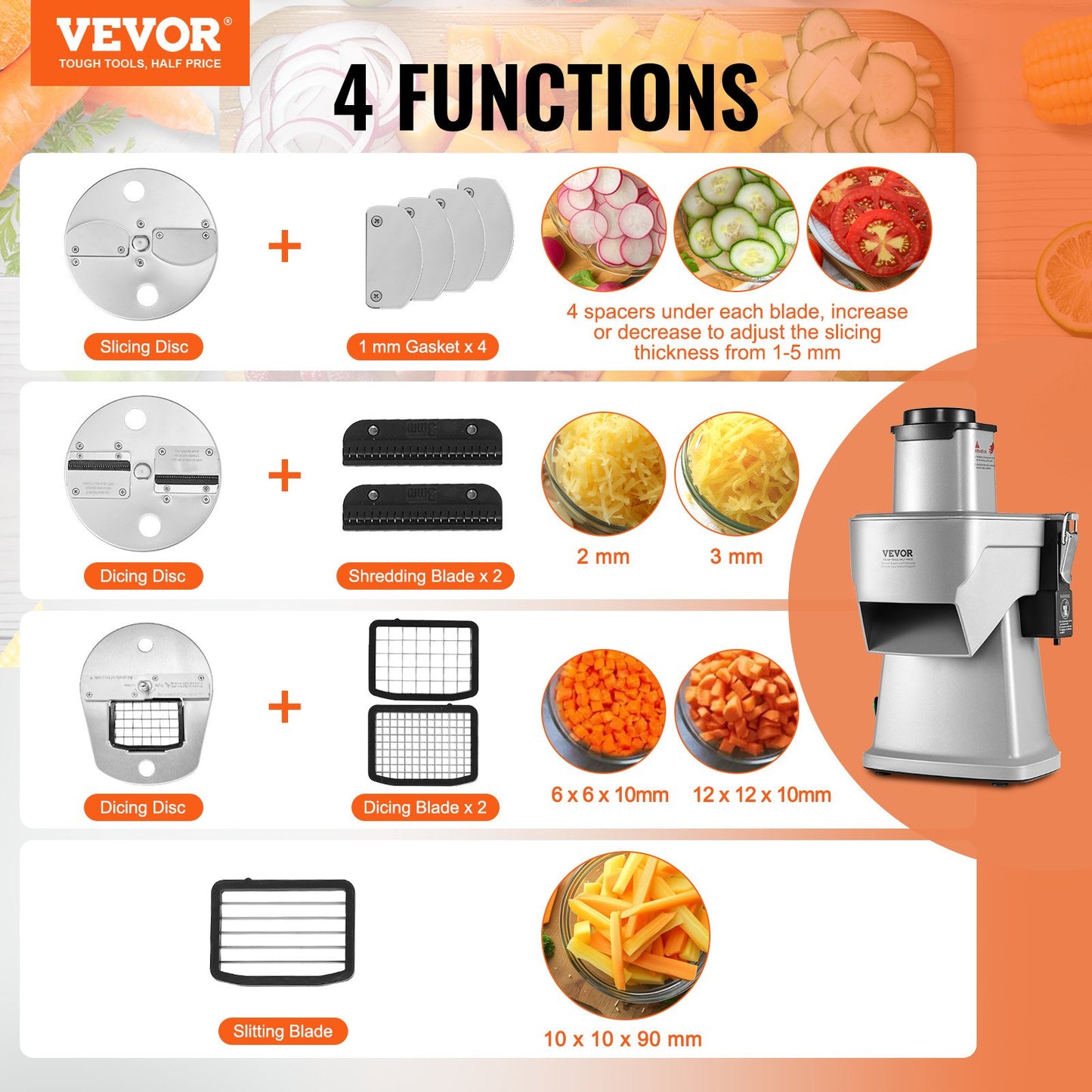 Electric Vegetable Slicer, 4 In 1 Multifunctional Food Cutter