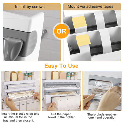 Magnetic Plastic Cling Film Dispenser With Cutter + Refillable Aluminum Foil