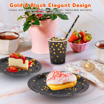 201 PCS Black Gold Birthday Party Supplies