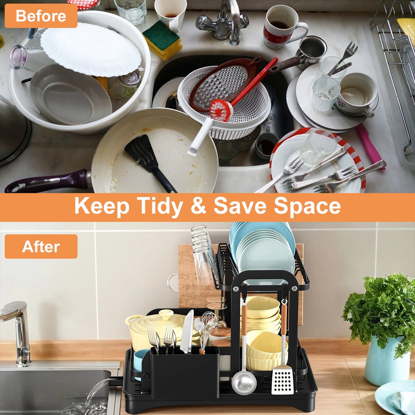 2-Tier Dish Drying Rack For Kitchen Counter