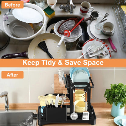 2-Tier Dish Drying Rack For Kitchen Counter