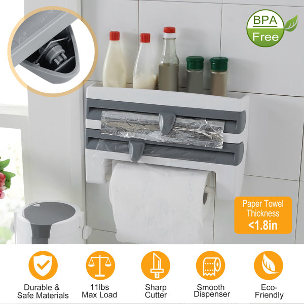 Magnetic Plastic Cling Film Dispenser With Cutter + Refillable Aluminum Foil