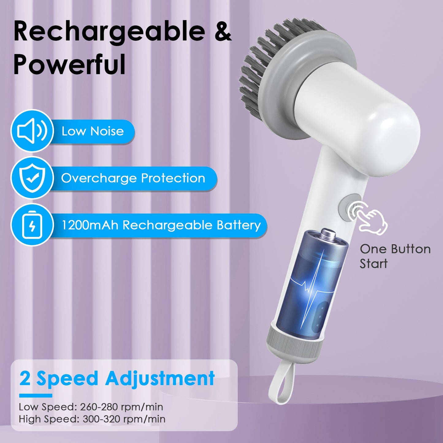 1 Set Electric Handheld Spin Scrubber Cordless Cleaning Brush