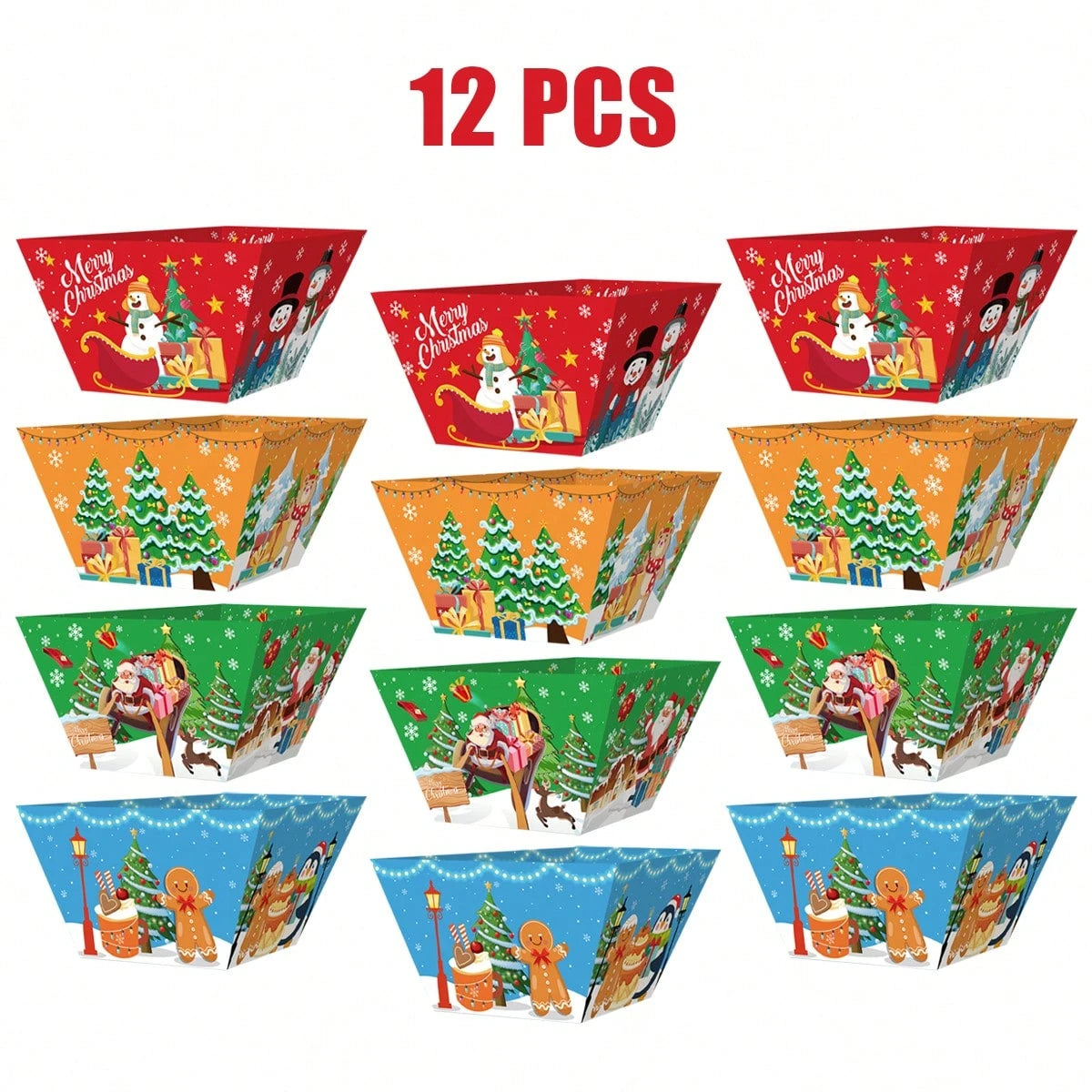 12 PCS Christmas Paper Food Tray Xmas Decorations