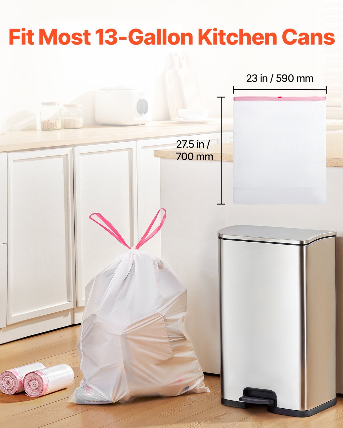 Drawstring Trash Bags, 13 Gallon 110 Count Tall Kitchen Trash Bags
