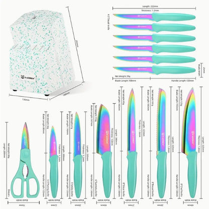 14-Piece Rainbow Colored High Carbon Stainless Steel Kitchen Knife Set