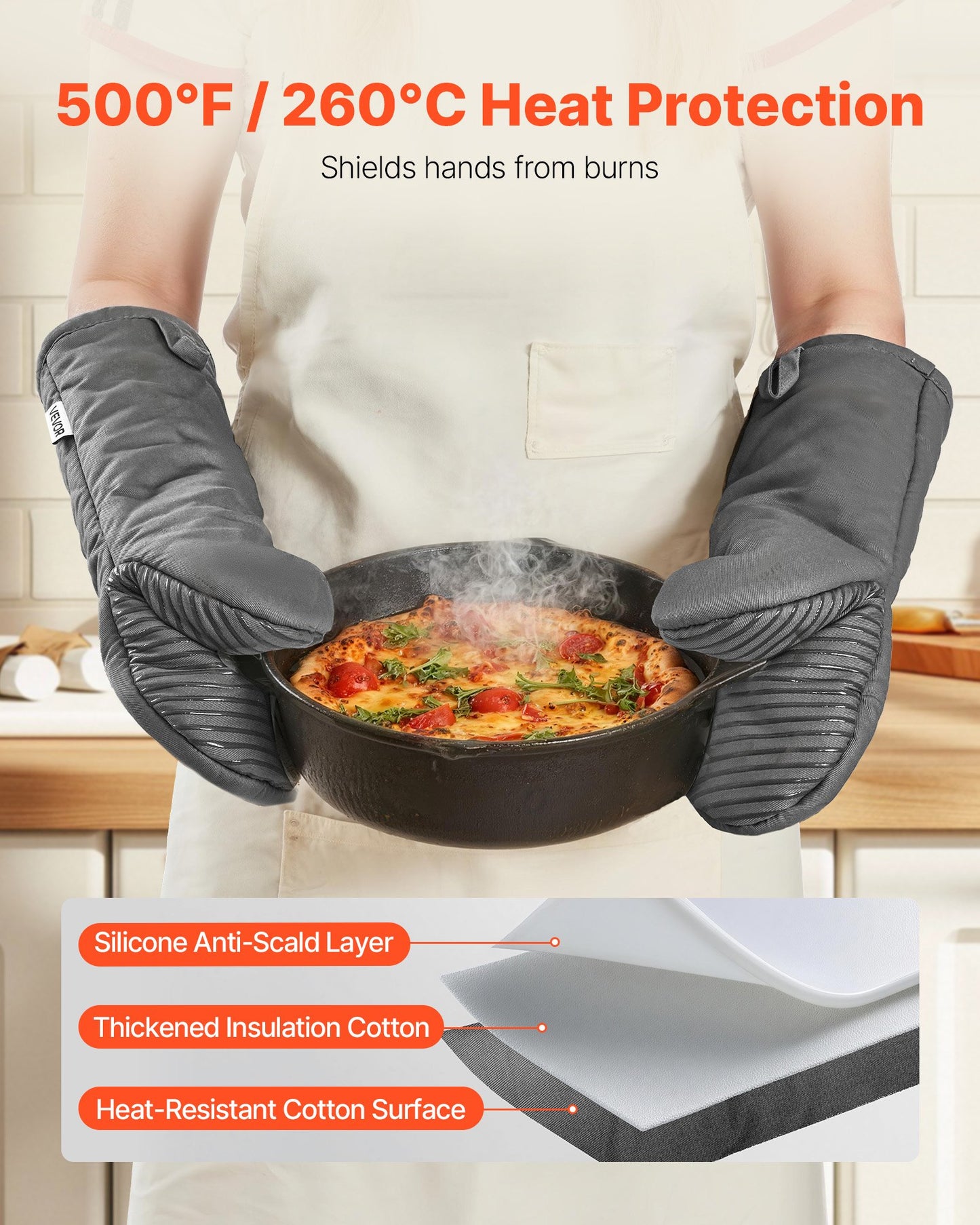 Oven Mitts, Mini Oven Mitt Set With Non-Slip Silicone Strip