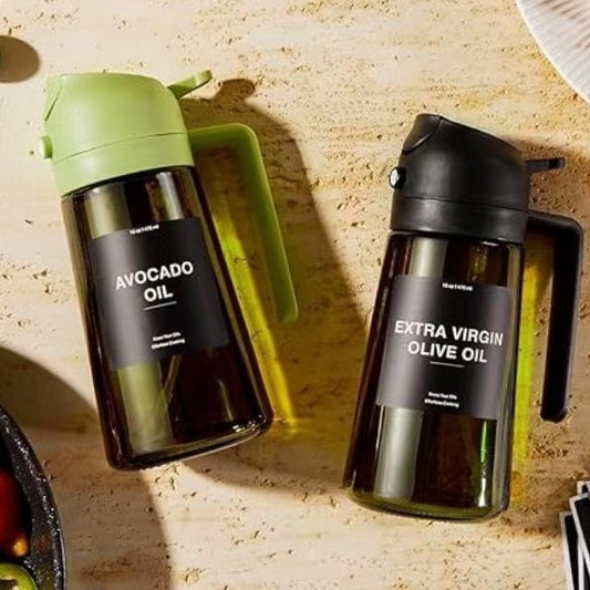 Portable light-shielding spray oil bottle for olive oil and cooking oils