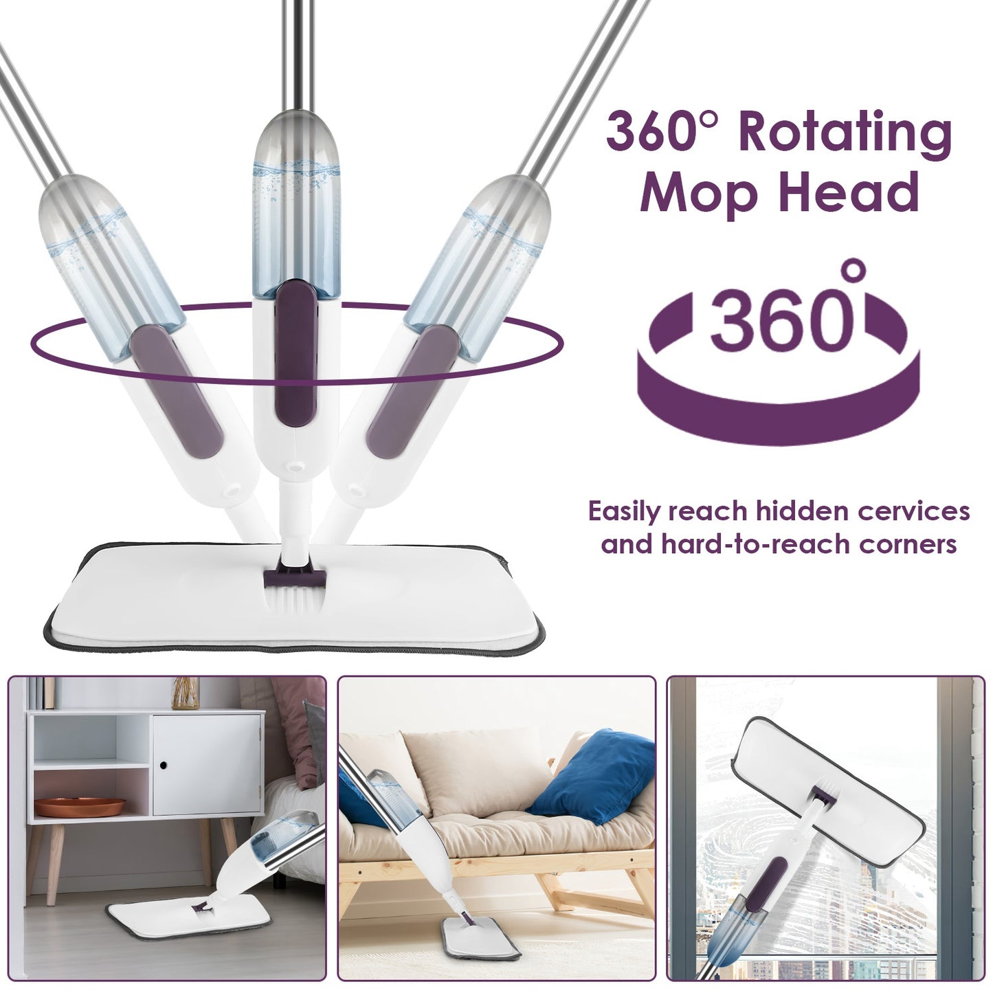 Spray Mop with 3 Machine-Washable Microfiber Pads – Lightweight Floor Cleaner