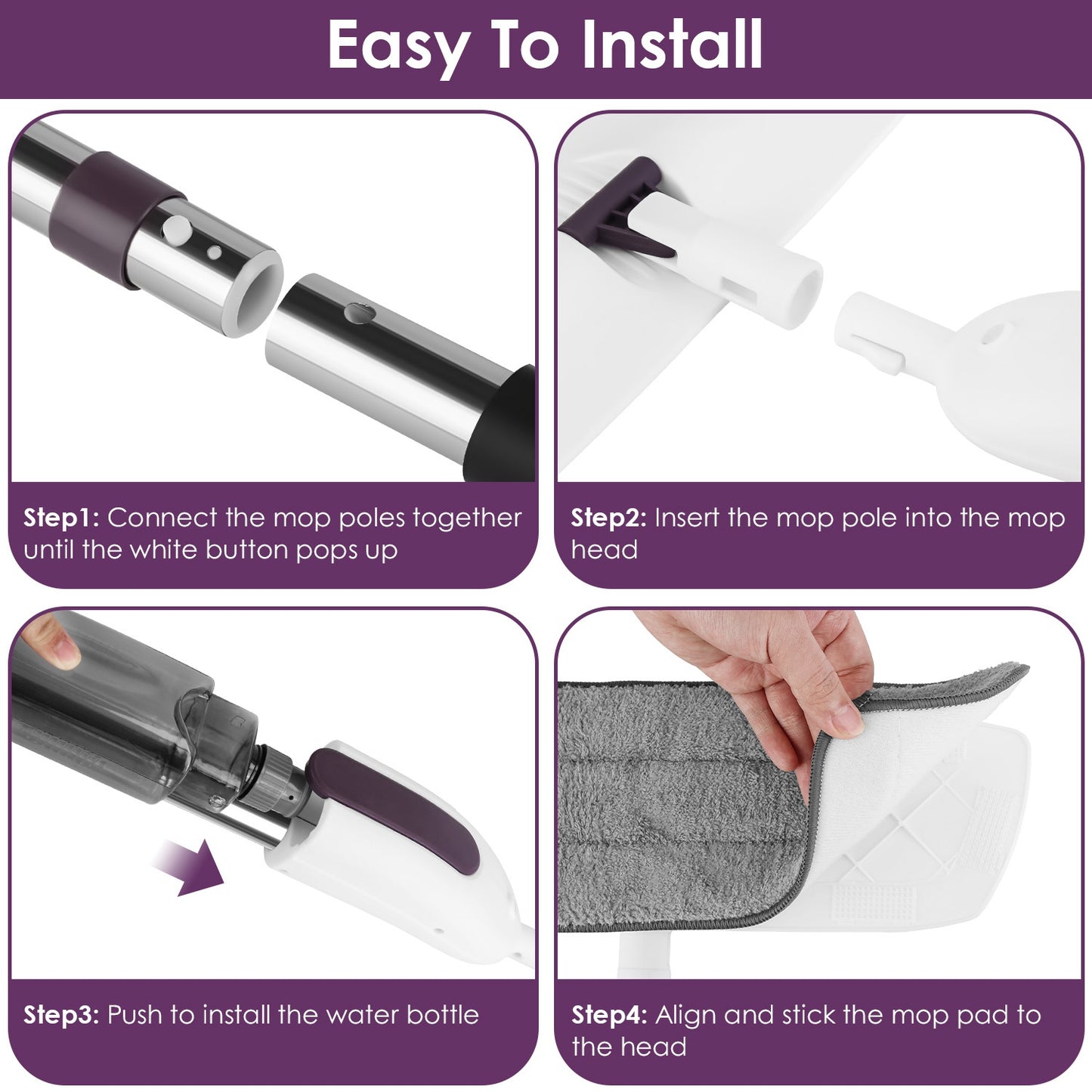 Spray Mop with 3 Machine-Washable Microfiber Pads – Lightweight Floor Cleaner