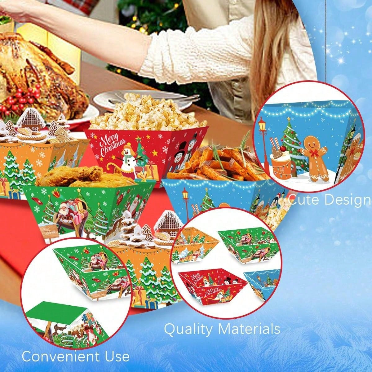 12 PCS Christmas Paper Food Tray Xmas Decorations