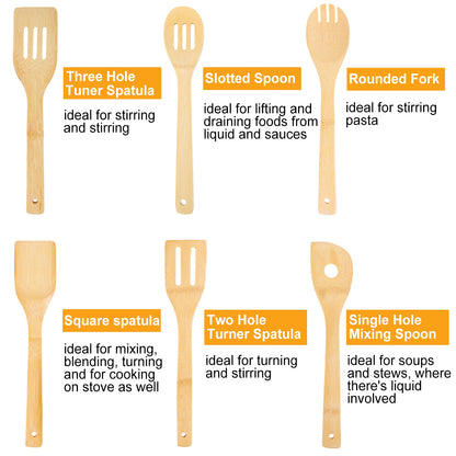 Set Of 6Pcs Cooking Utensil Bamboo Wooden Spoons Spatula