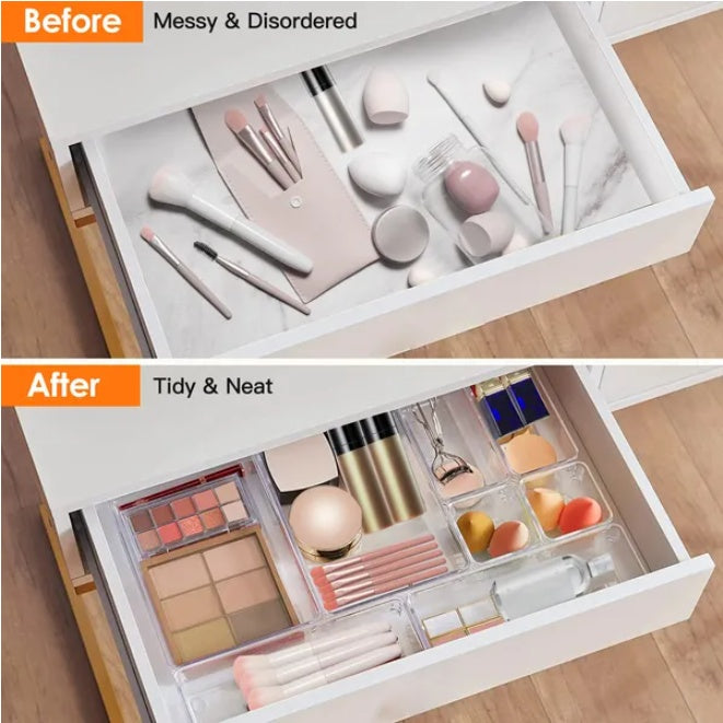 25-Pcs Clear Plastic Drawer Organizers Set