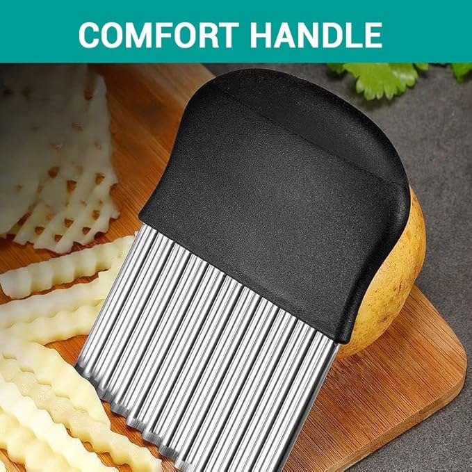 Large Crinkle Cutter,French Fry Slicer,Potato Knife Cutter Fruit Vegetable Wavy Chopper,Knife Stainless Steel Blade Cutting Tool