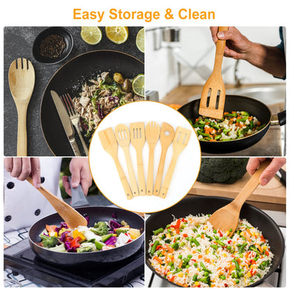 Set Of 6Pcs Cooking Utensil Bamboo Wooden Spoons Spatula