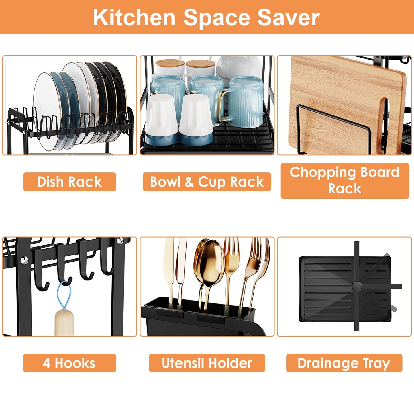2-Tier Dish Drying Rack For Kitchen Counter