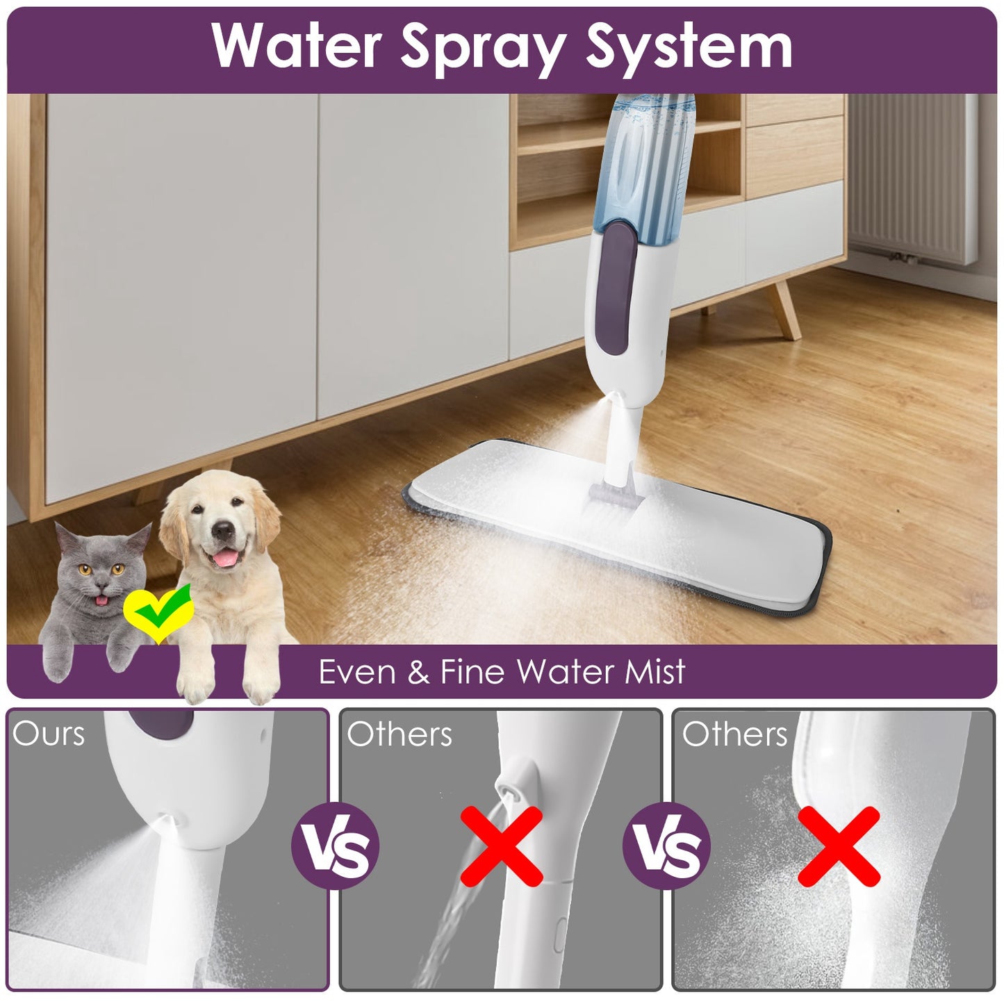 Spray Mop with 3 Machine-Washable Microfiber Pads – Lightweight Floor Cleaner