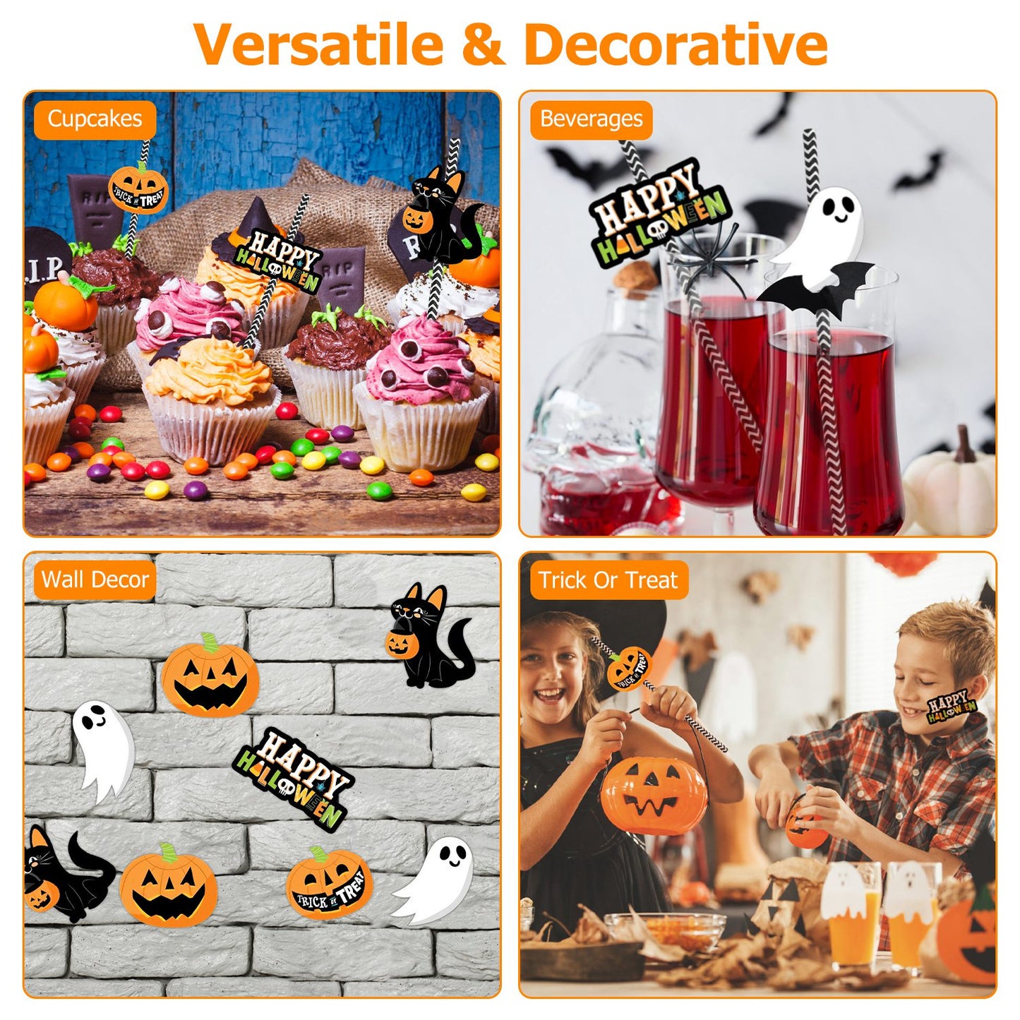 25-Pcs Halloween Party Striped Decorative Straws