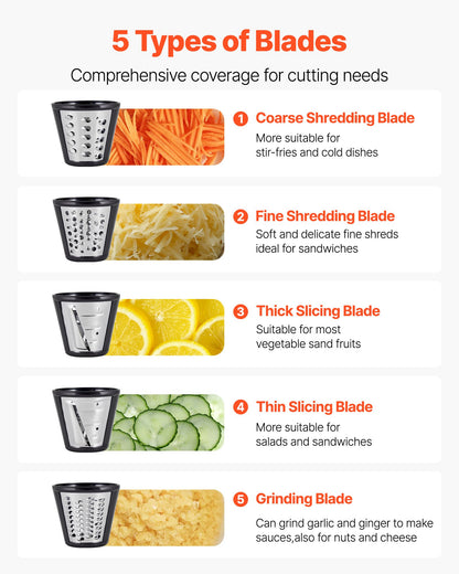 Electric Vegetable Slicer Shredder Chopper For Fruits With 5 Attachments