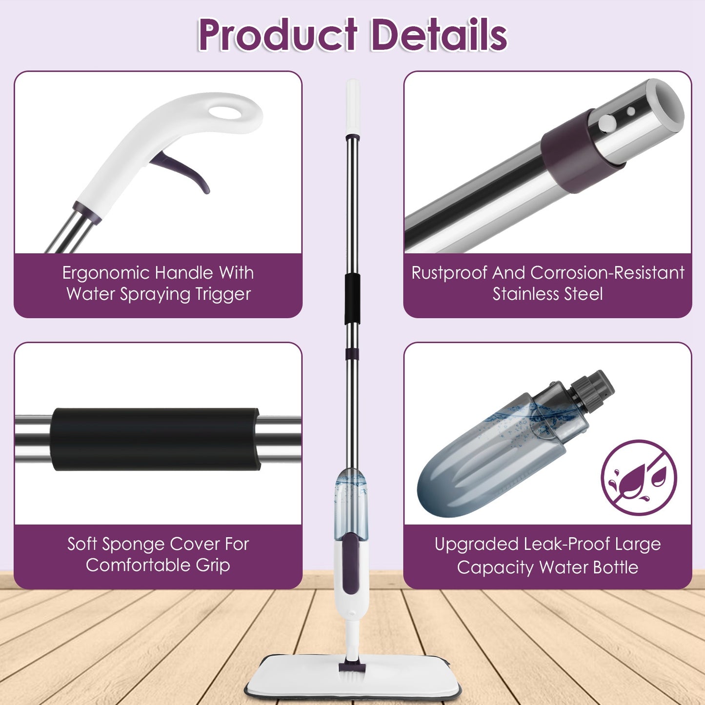 Spray Mop with 3 Machine-Washable Microfiber Pads – Lightweight Floor Cleaner