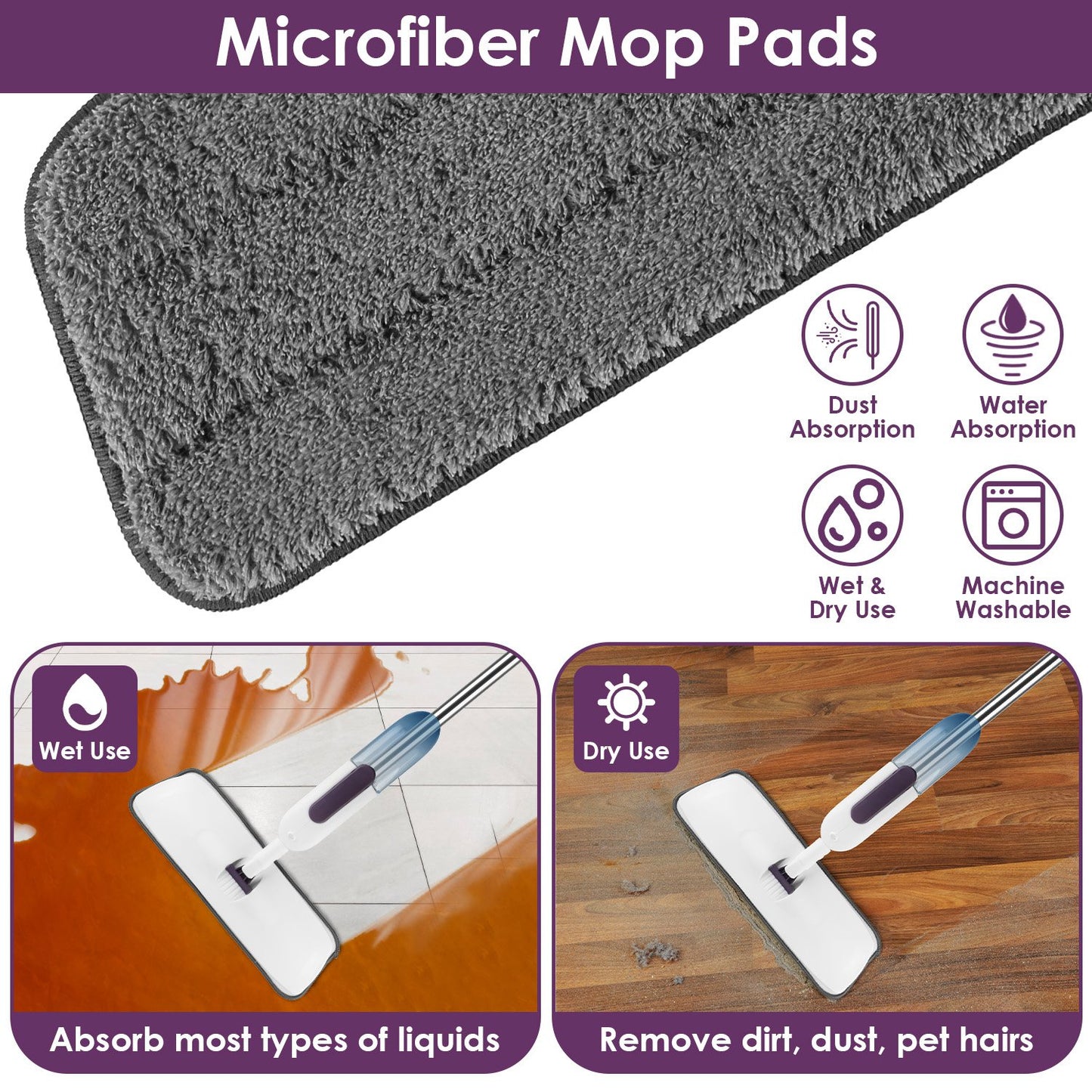Spray Mop with 3 Machine-Washable Microfiber Pads – Lightweight Floor Cleaner