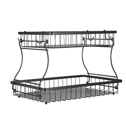 2 Tier Fruit Basket Bowl Kitchen Countertop Storage Stand Holder Banana Hanger