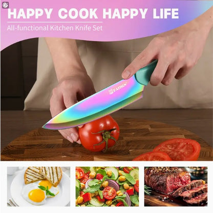 14-Piece Rainbow Colored High Carbon Stainless Steel Kitchen Knife Set