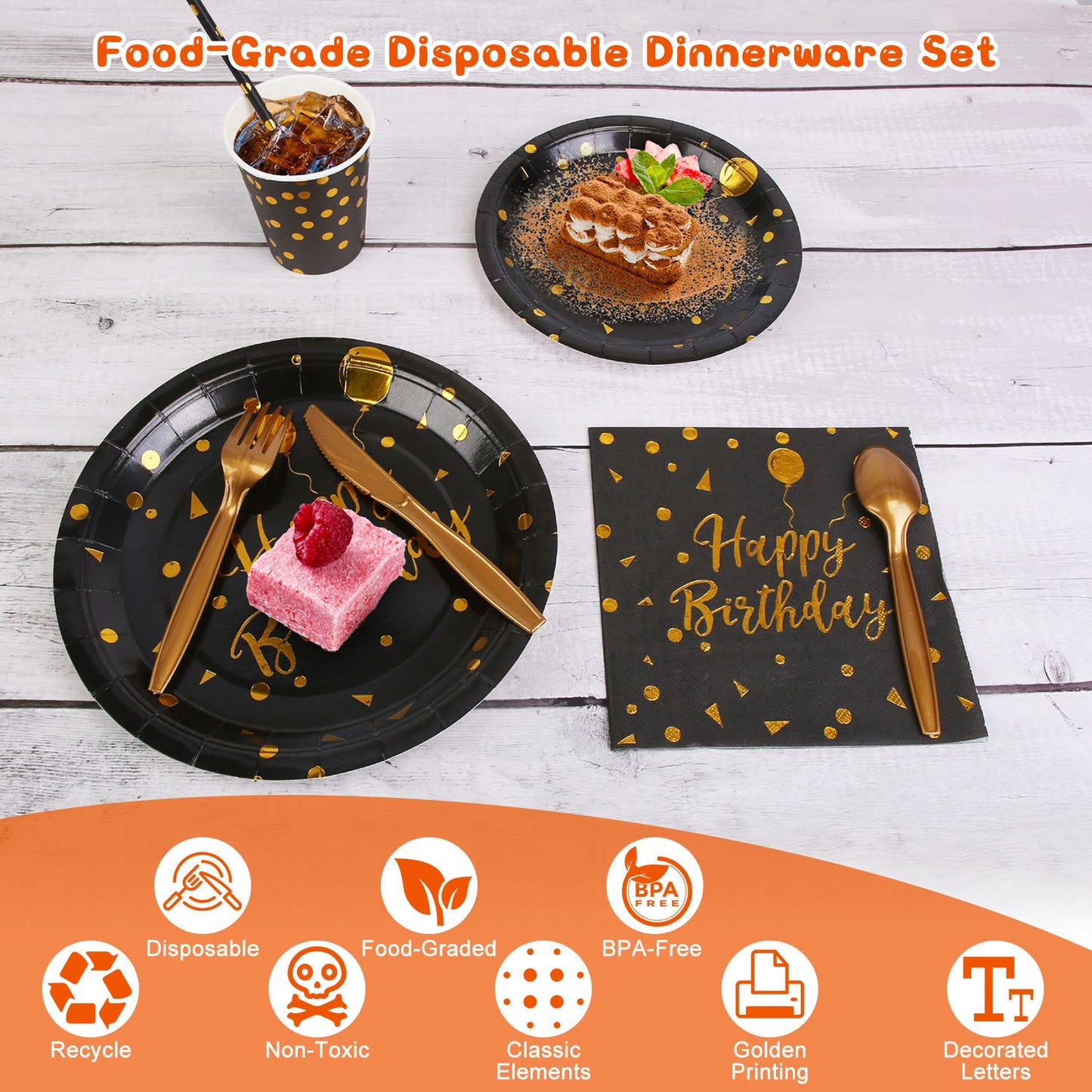 201 PCS Black Gold Birthday Party Supplies