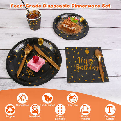 201 PCS Black Gold Birthday Party Supplies