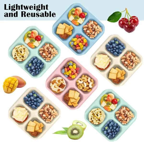 6 Pack Snack Boxes, 4 Compartment Lunch Boxes