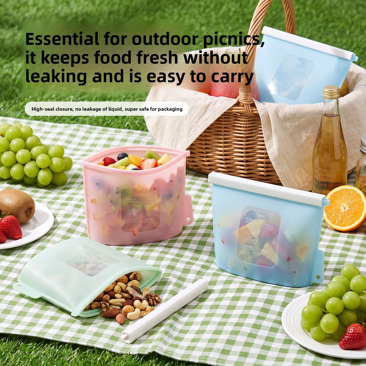 Reusable Silicone Food Storage Bags – Airtight, Freezer & Microwave Safe