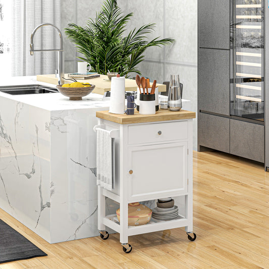 Rolling Kitchen Cart with Rubberwood Top