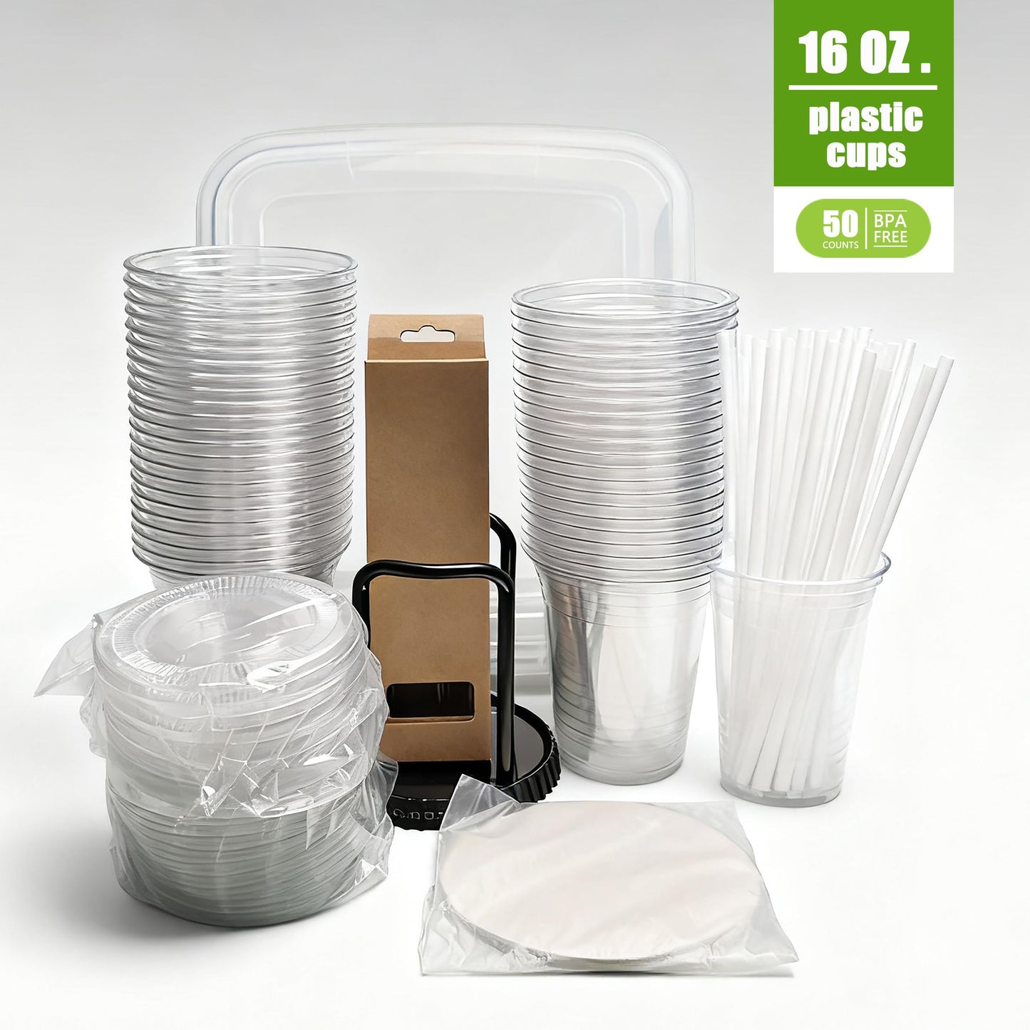 50-Pack 16oz Disposable Cups COMPLETE KIT